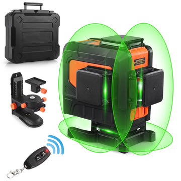 Niveau laser 3 x 360 degrés Outil laser à lignes croisées vertes à nivellement automatique avec télécommande, mode impulsion, base magnétique réglable et batterie Li-ion rechargeable 5200 mAh - SC-L12