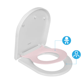 TODOT Abattant WC Familial Forme D avec Siège Enfant Rose Magnétique Frein de Chute Charnière Réglable pour Adultes et Enfants Démontage Rapide