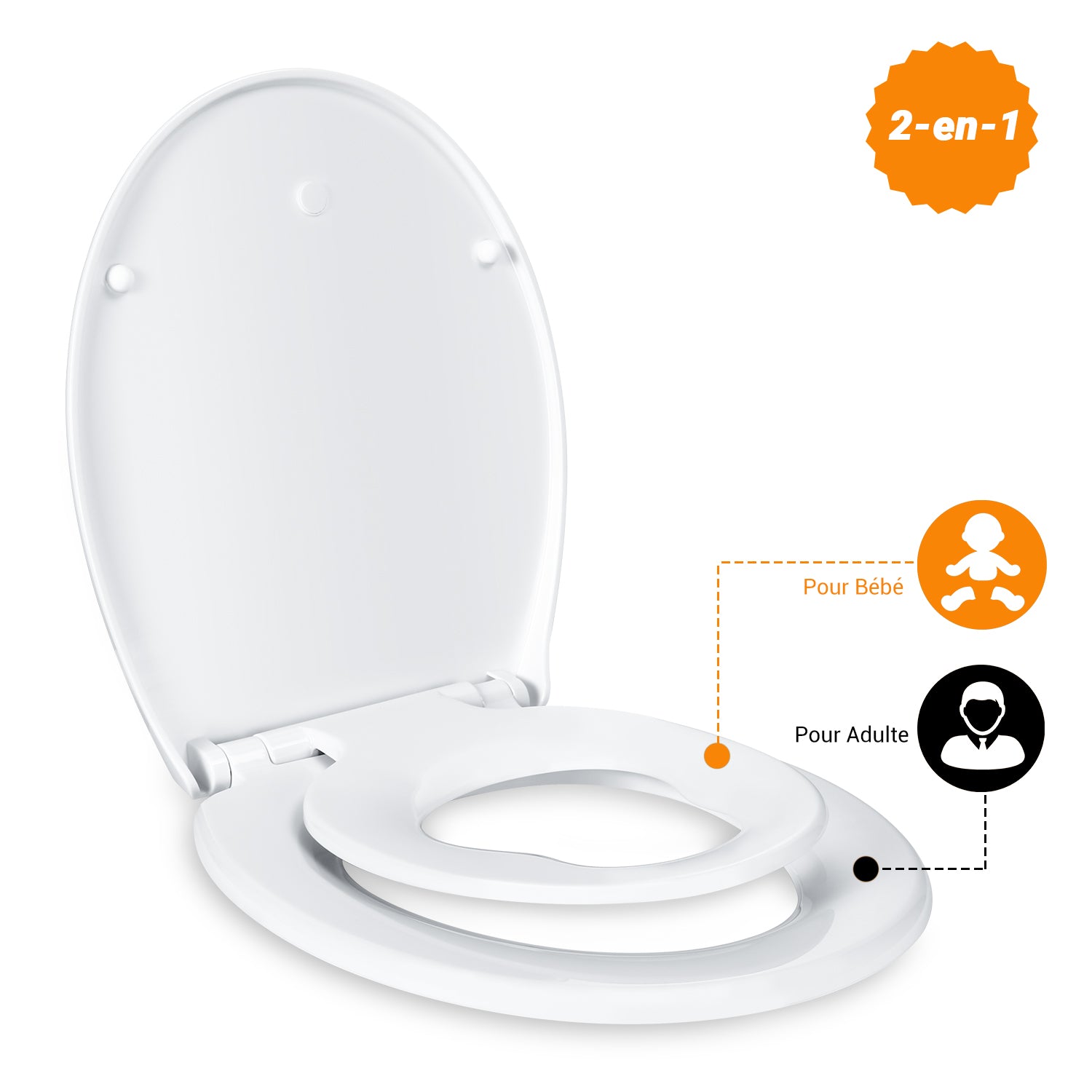 Family Toilet Seat, Toilet Seat with Magnetic Child Seat, Fall Brake and Adjustable Hinge, Polyethylene Toilet Seat for Adults and Children-DBTS01BJ