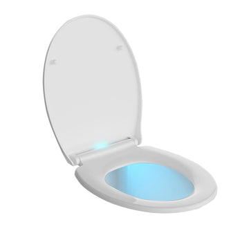 TODOT Abattant WC avec Veilleuse LED, Cuvette Toilette Lumineux avec Frein de Chute et Charnière Réglable, Lunette de Toilette Blanche Forme O en Polyéthylène jusqu'à 150 kg - DBTS01E