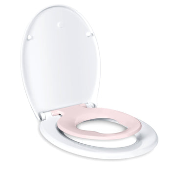 Abattant WC Familial en Polyéthylène avec lunette de Toilette siège Enfant Magnétique - Frein de Chute - Charnière Réglable - Rose