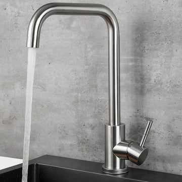 Robinet de cuisine haut carré et flexible en acier Inoxydable, Rotation à 360 °, Montage sur Pont, Eau froide et chaude