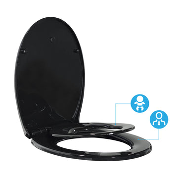 Abattant WC Familial, Lunette de Toilette avec Siège Enfant Magnétique, Frein de Chute et Charnière Réglable, Abattant WC en Polyéthylène pour Adultes et Enfants - Noir DBTS05BJ