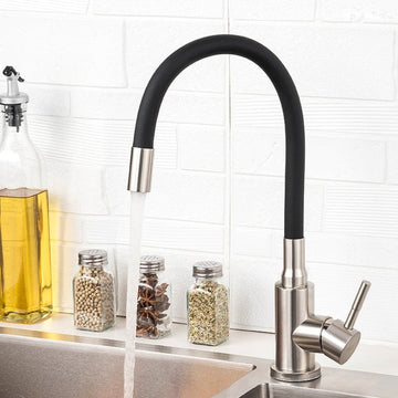 Robinet de cuisine avec tuyaux flexibles en acier inoxydable 304, rotatif à 360 degrés, mitigeur d'eau chaude et froide, retrait de l'évier - A1114N-T