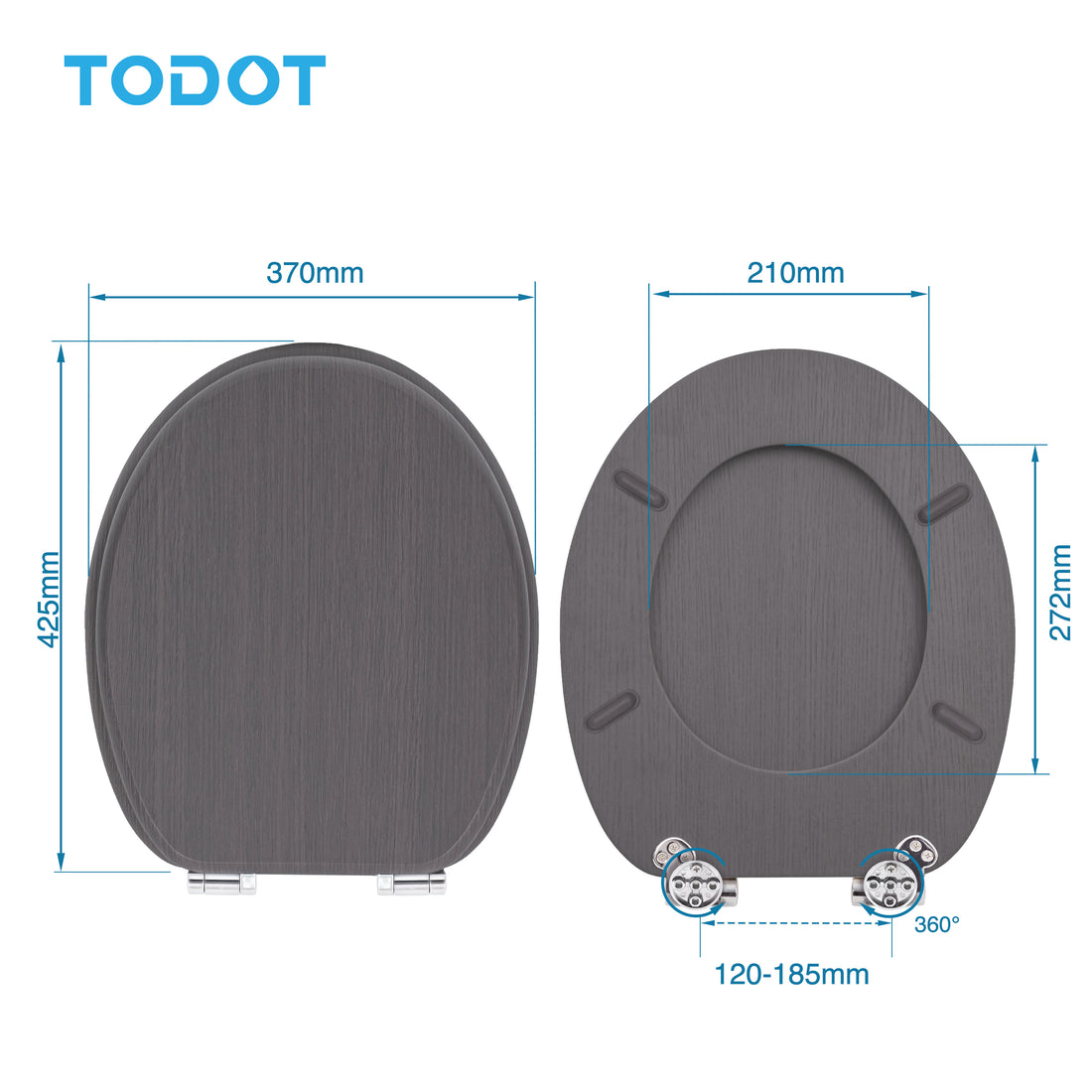 TODOT Abattant WC avec Frein de Chute Silencieux, Siège de Toilette en MDF Imitation Bois Naturel, Charnières Inox/Zinc Ajustables, Compatible Cuvette O, Capacité jusqu'à 175 kg (Dark Wood)