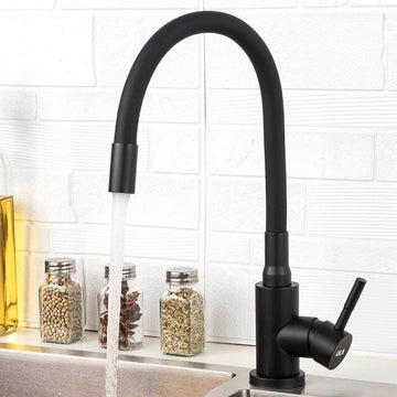 Robinet mitigeur de cuisine chromé avec tuyau coloré, pivotant à 360 degrés, eau chaude et froide - A1114B