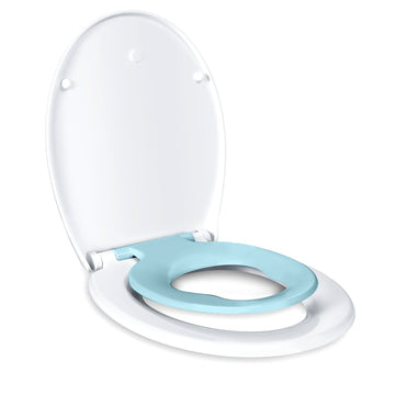 Abattant WC Familial en Polyéthylène avec lunette de Toilette siège Enfant Magnétique - Frein de Chute - Charnière Réglable - Bleu
