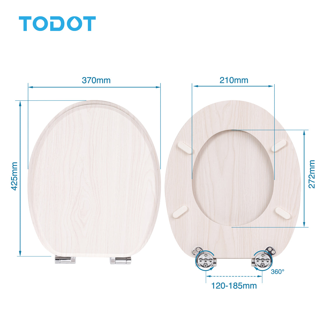 TODOT Abattant WC avec Frein de Chute Silencieux, Siège de Toilette en MDF Imitation Bois Naturel, Charnières Inox/Zinc Ajustables, Compatible Cuvette O, Capacité jusqu'à 175 kg (Natural Wood)