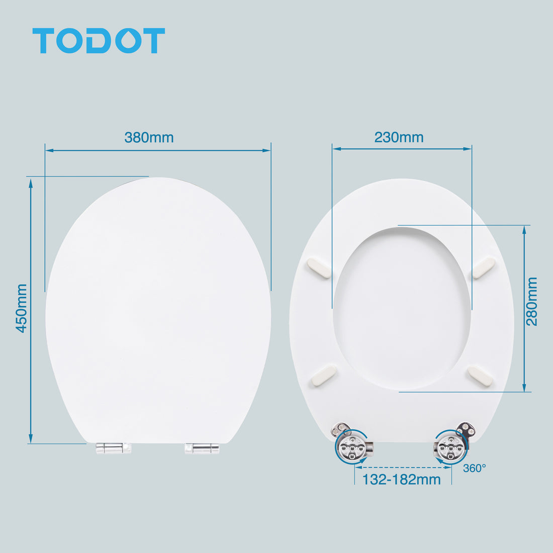 TODOT Abattant WC avec Frein de Chute Silencieux, Lunette de Toilette en Bois MDF, Revêtement Caoutchouc Doux au Toucher, Charnières Ajustables, Compatible Cuvette O, Capacité jusqu'à 175 kg (Blanc)