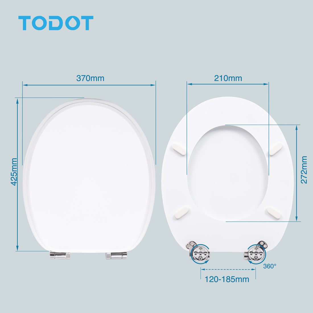 TODOT Abattant WC avec Frein de Chute Silencieux, Lunette de Toilette en Bois MDF, Finition Laquée Effet Miroir, Charnières Inox/Zinc Ajustables, Compatible Cuvette O, Capacité jusqu'à 175 kg (Blanc)