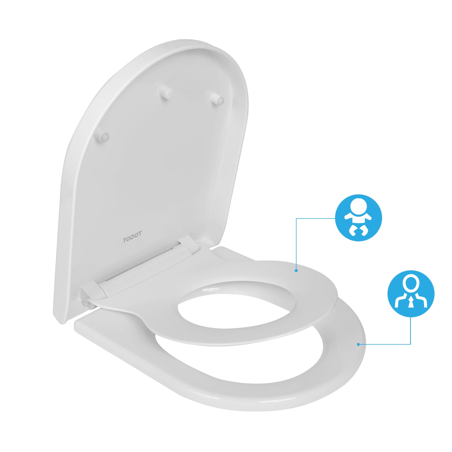 TODOT Family Toilet Seat D Shape with Magnetic Child Seat Soft Close Adjustable Hinge for Adults and Children Quick Disassembly