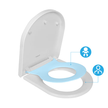 TODOT Family Toilet Seat D Shape with Child Seat Blue Magnetic Soft Close Adjustable Hinge for Adults and Children Quick Disassembly