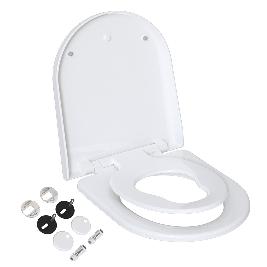 TODOT Abattant WC Familial Forme D avec Siège Enfant Magnétique Frein de Chute Charnière Réglable pour Adultes et Enfants Démontage Rapide