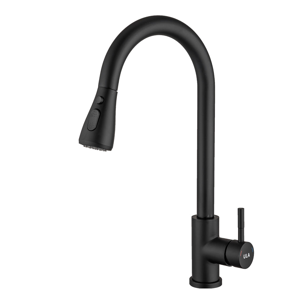 Grooved Black Kitchen Faucet, Brushed Gradient Flow Sprayer, Chrome Head, Faucet with Mixer Tap and Pull-Out Spout with 2 Spray Modes - A1131B