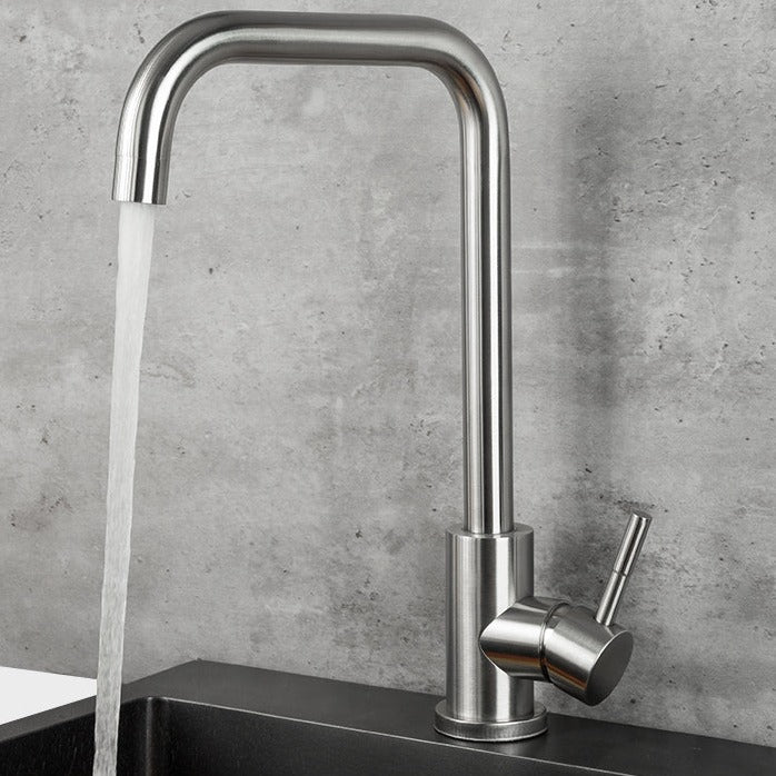 High Square and Flexible Stainless Steel Kitchen Faucet, 360° Rotation, Deck Mount, Cold and Hot Water