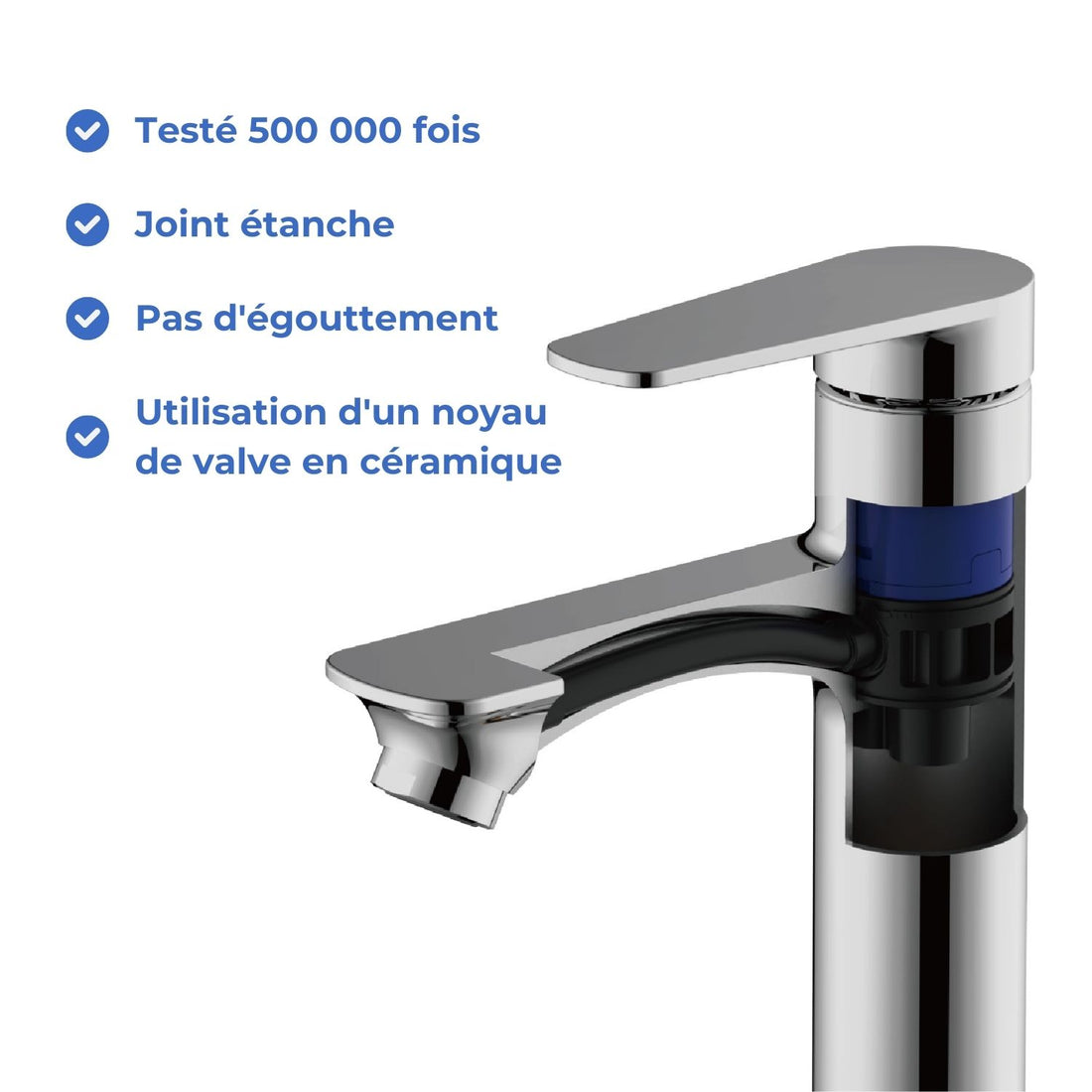 TODOT Bathroom Mixer Tap, Basin Faucet, Cold and Hot Basin Mixer with Single Lever, Chrome, Easy Installation and Cleaning - TOBF1