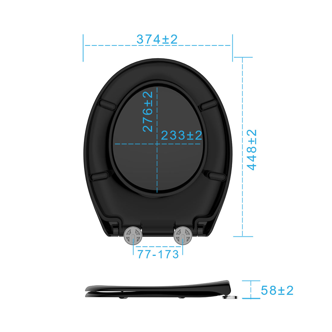 Toilet Seat, Toilet Seat with Soft Close and Adjustable Hinge, Soft Close, Quick Disassembly, Easy to Clean, Polyethylene, Oval Shape, Black