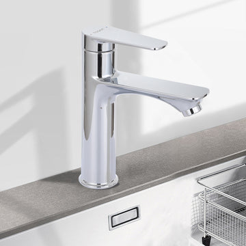 TODOT Bathroom Mixer Tap, Basin Faucet, Cold and Hot Basin Mixer with Single Lever, Chrome, Easy Installation and Cleaning - TOBF1