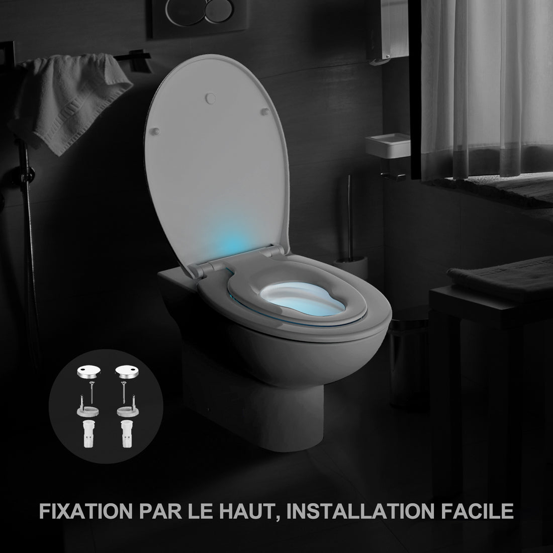 LED Family Toilet Seat in Polyethylene with Magnetic Child Seat Toilet Seat - Fall Brake - Adjustable Hinge