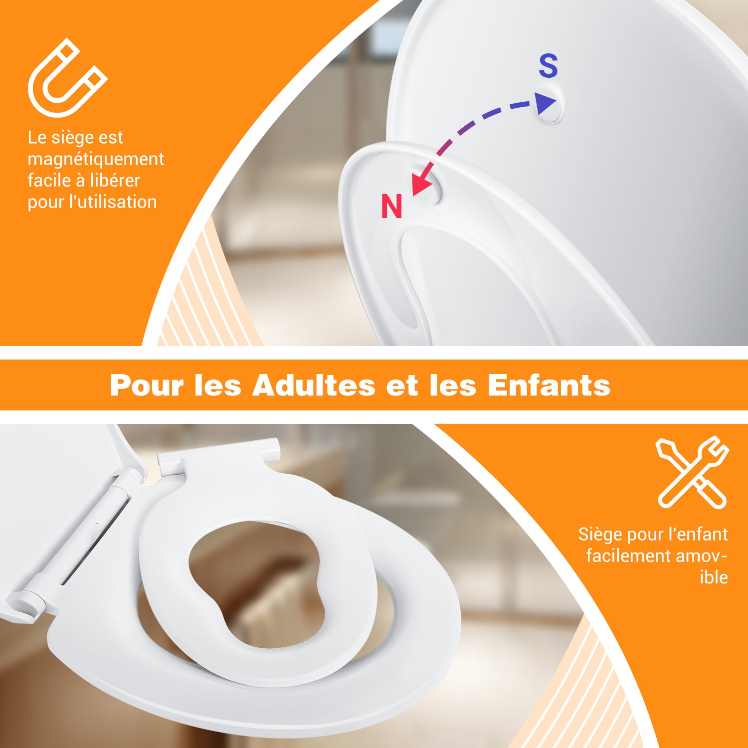 Abattant WC Familial Lunette de Toilette avec Siege Enfant Magnetique