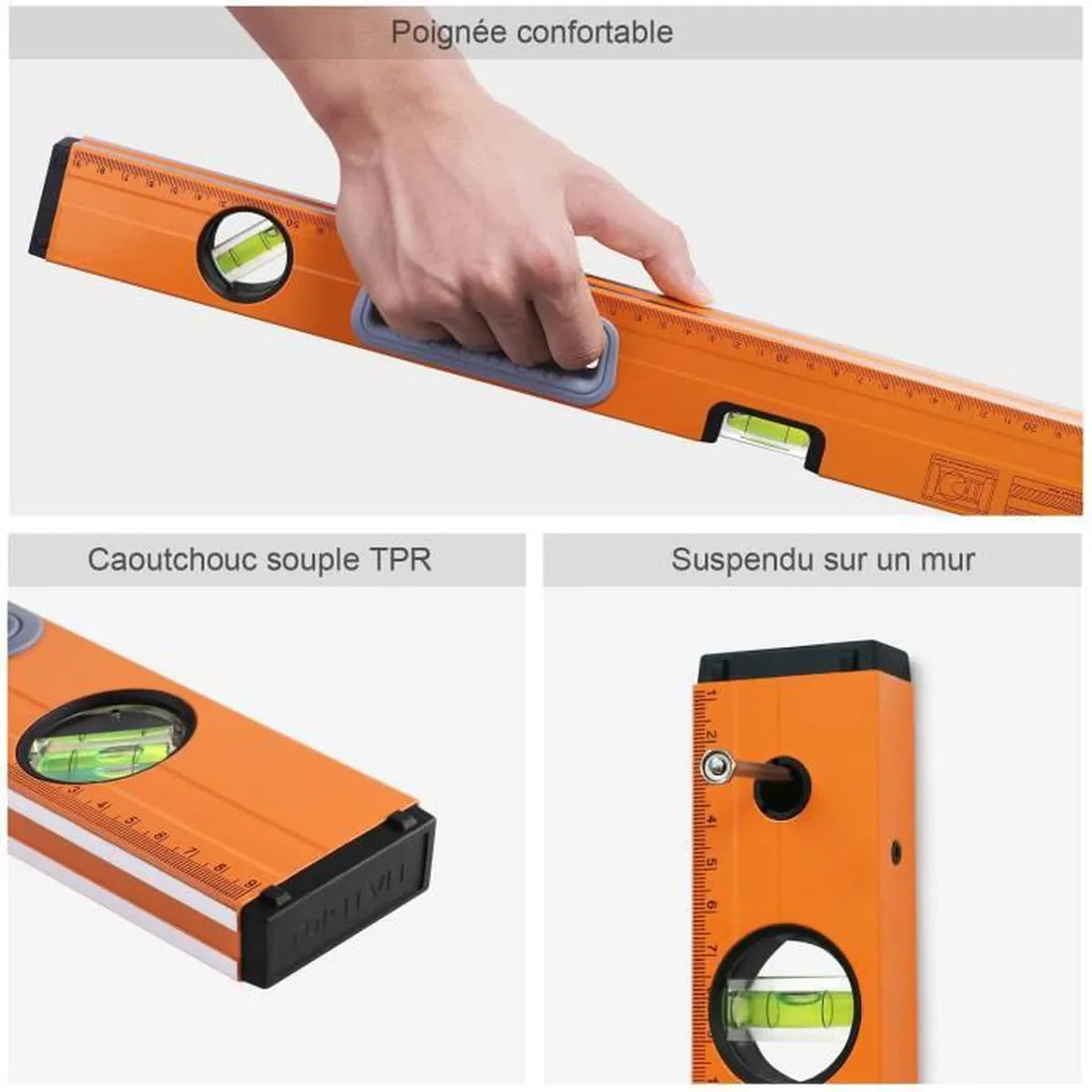 Bubble Level 600 mm, Magnetic Level, 3 Spirit Level, 3 Vertical Horizontal Measurements 45° with Scale and Handle - MT-L02