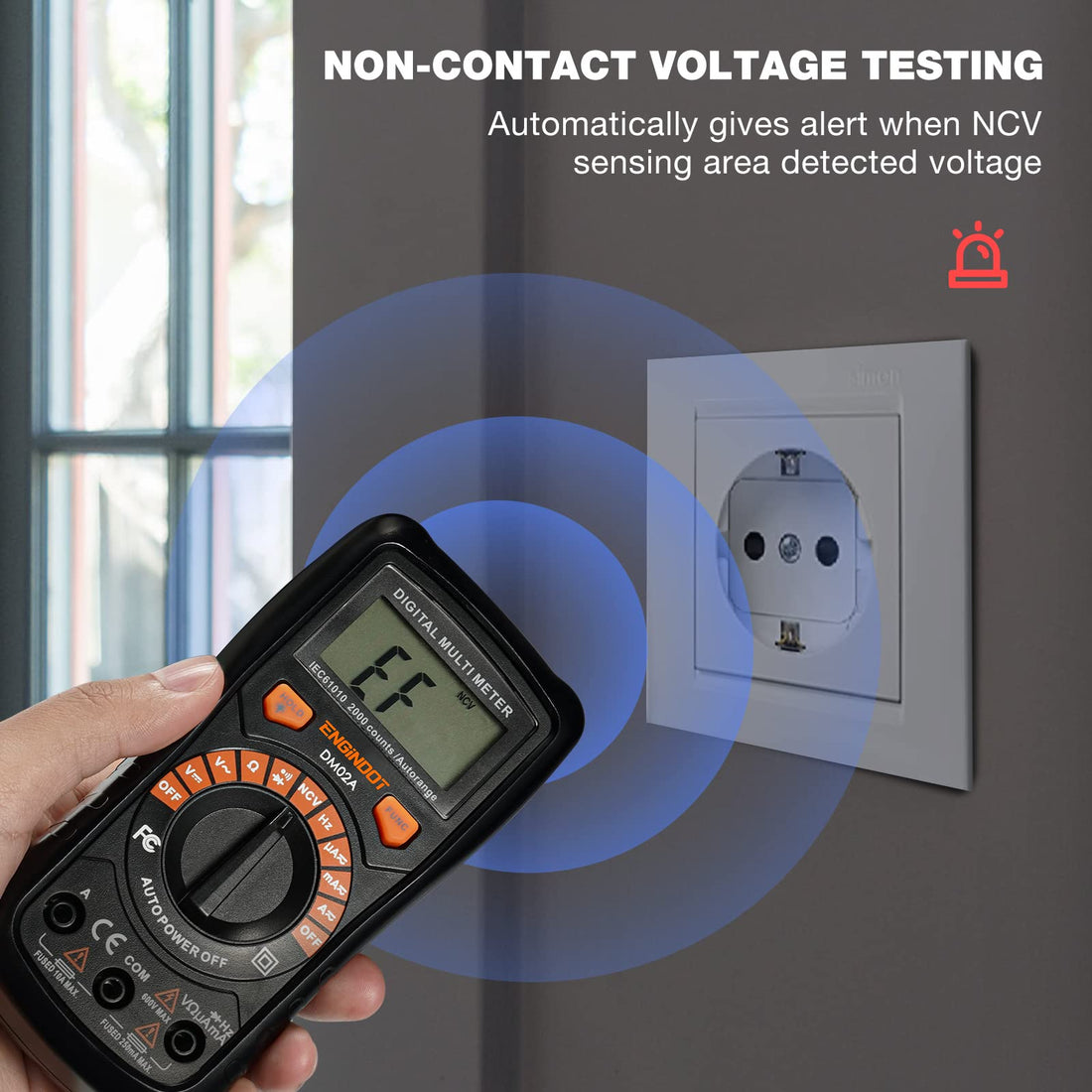 Multimètre Numérique ENGiNDOT Testeur Electrique Professionnel, Écran LCD Rétroéclairé, Test de Tension DC/AC, Résistance, Diode, NCV, Hz, 2000 Comptes - DM02A