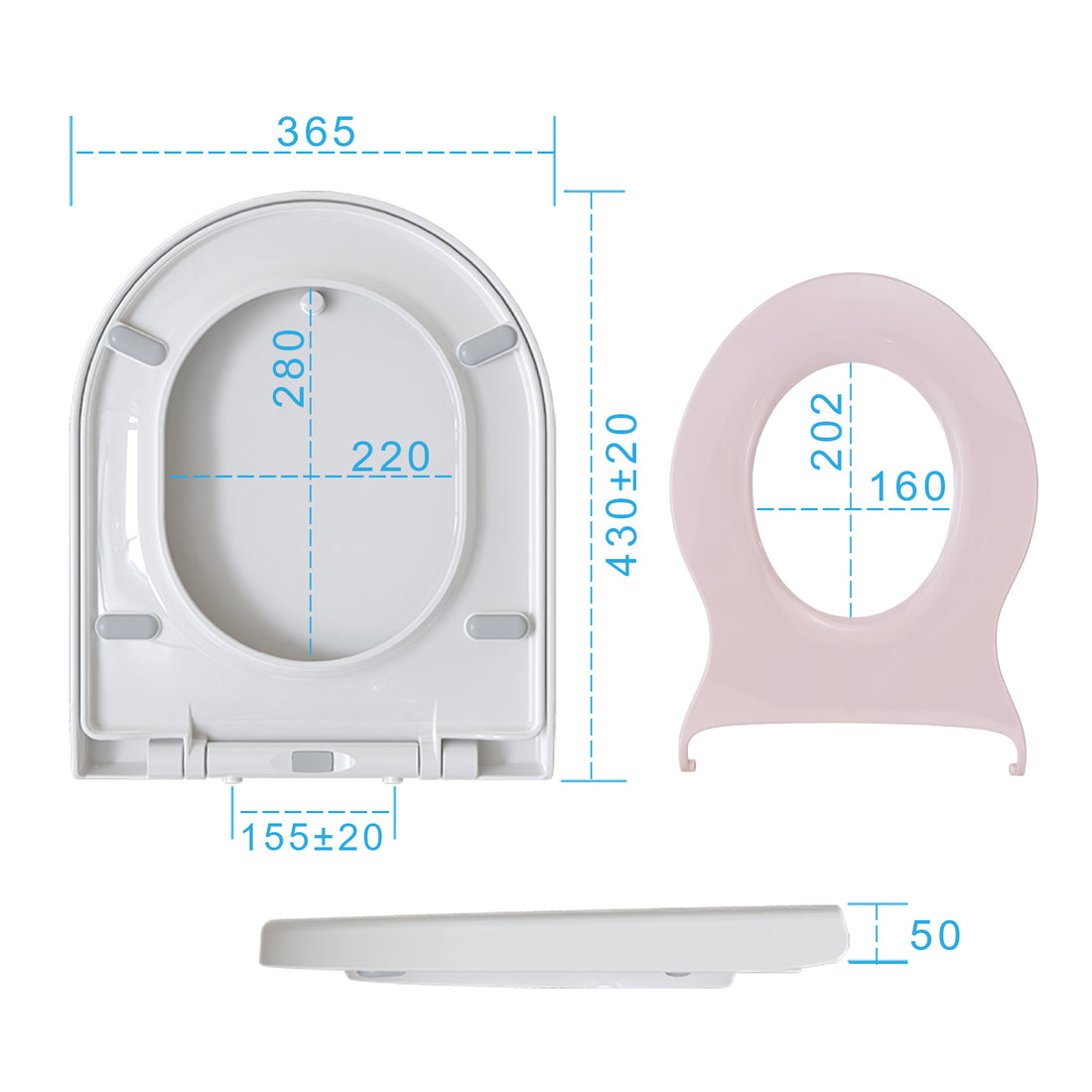 TODOT Family Toilet Seat D Shape with Child Seat Pink Magnetic Soft Close Adjustable Hinge for Adults and Children Quick Disassembly