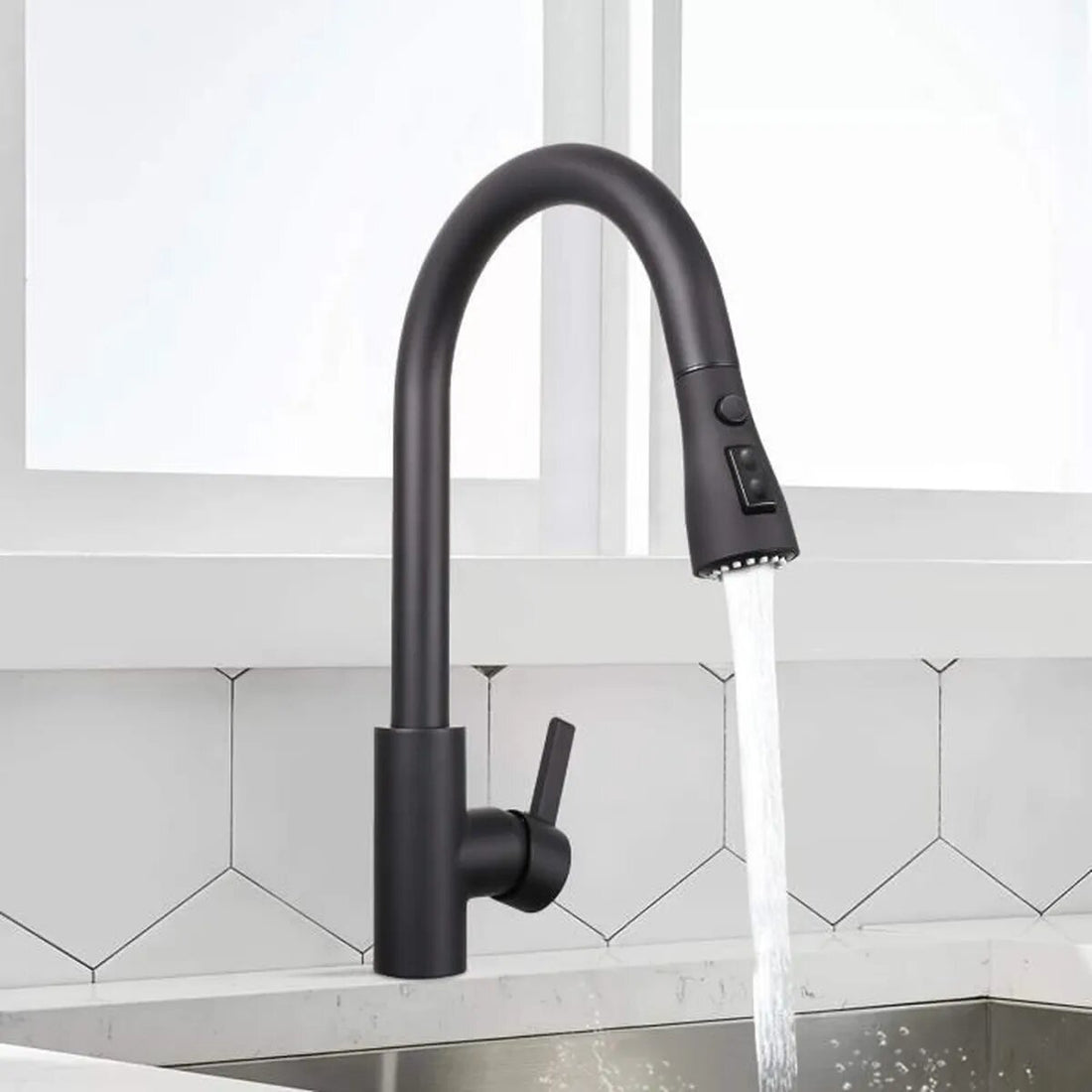 TODOT Pull Out Kitchen Faucet Stainless Steel 3 Spray Modes Mixer Tap 360° Rotatable for Kitchen or Bathroom Black - DAKF8F