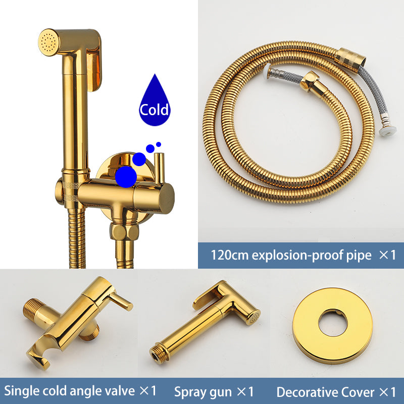 Single Cold Water Bidet Sprayer Kit, Gold Brass Faucet, WC Toilet Sprayer, Hygienic Shower - A5076G